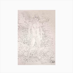 Anthony Roaland, Young Man on a Cliff, Original Pencil Drawing, 1981