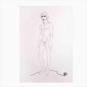 Anthony Roaland, retrato de un hombre joven, dibujo a lápiz original, 1980