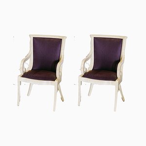 Dining Chairs with Tessellated Bone Veneered Carving by Karl Springer, Set of 2