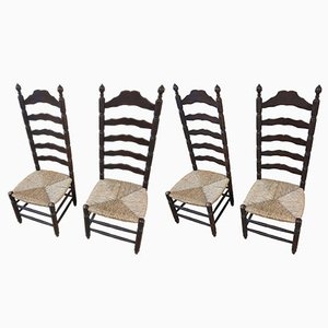 High Back Dining Chairs with Seagrass Seat, Set of 4