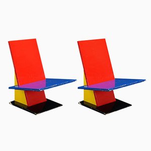 Sedie moderniste rosse, gialle e blu, anni '60, set di 2