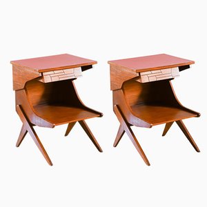 Wooden Bedside Tables, 1950, Set of 2
