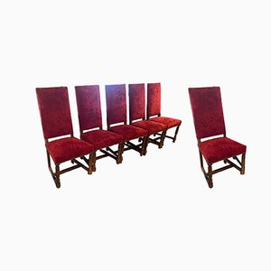 High Back Chairs in Wood, 1890s, Set of 6