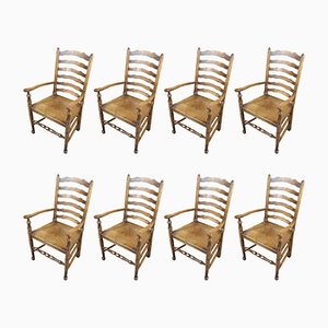 English Oak Ladderback Chairs, Set of 8