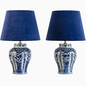 Lampes Artisanales Vintage en Bleu de Delft de Boch Frères Keramis, Set de 2