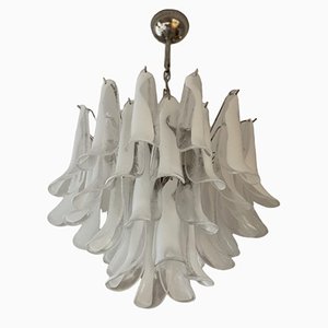 Lámpara de araña estilo Mazzega de cristal de Murano blanco