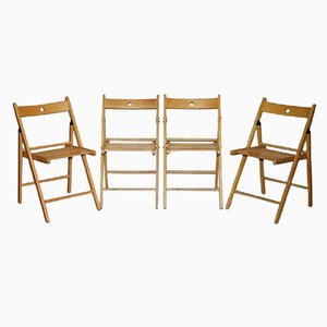 English Oak Folding Steamer Chairs with Patina, 1940s, Set of 4