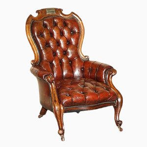 Brown Leather Chesterfield Church Armchair, 1878