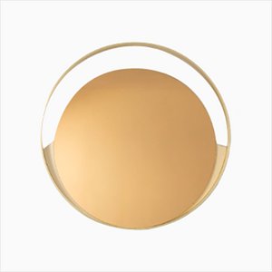 Italian Brass Round Mirror Gold Tinted Glass attributed to Modernindustria. 1970s