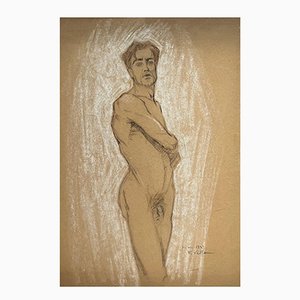 Felice Vellan, Estudio para desnudo masculino, grafito y carbón, 1922