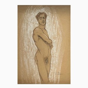 Felice Vellan, Study for a Male Nude, Graphite and Charbon, 1922