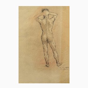 Felice Vellan, Study for a Male Nude, Graphite and Pastel, 1922