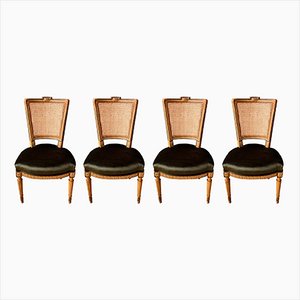 French Painted Cane Chairs in Pierre Frey Velvet, Set of 4