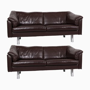 Brown Leather 2-Seater Sofas by Mogens Hansen, Set of 2
