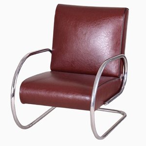 Burgundy Tubular Armchair, 1930s