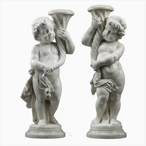 Late 19th Century Carrara Marble Putti Sculptures, Set of 2