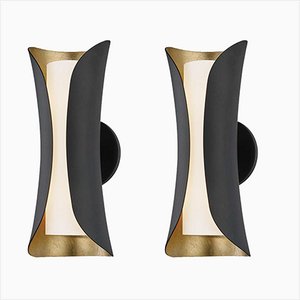 Mattene Wall Lights in Black Matte and Golf Leaf from BDV Paris Design Furnitures, Set of 2