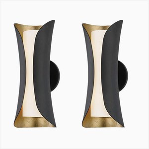 Mattene Wandlampen in Schwarz und Golf Leaf von BDV Paris Design Furnitures, 2er Set