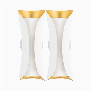 Mattene Wall Lights in White Lacquer and Gold Leaf, Set of 2