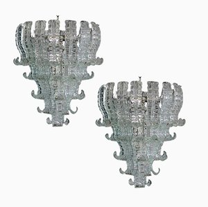 Italian 6-Tier Felci Murano Glass Chandeliers, 1970s, Set of 2