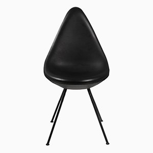 Schwarze Modell 3110 Esszimmerstühle aus Anilinleder von Arne Jacobsen für Fritz Hansen