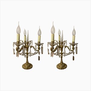 Bougeoirs de Table Antiques en Bronze Coulé, Set de 2