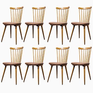 Bentwood Spindle Back Upholstered Dining Chair from Baumann, 1950s, Set of 8