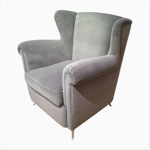 Italian Armchair in Velvet in the Style of Gio Ponti