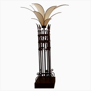 Vintage Iron Palm Tre Floor Lamp with Fabric Petals