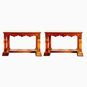 Baltic Transitional Fruitwood Console Tables, 1820s, Set of 2