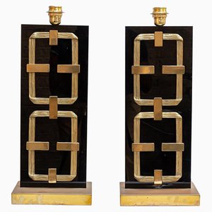 Acrylic Glass and Brass Table Lamps by Luciano Frigerio, Set of 2