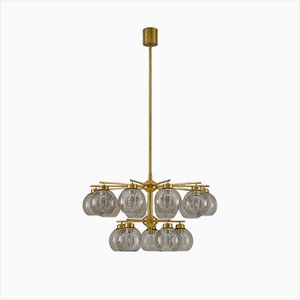 Swedish Chandeliers in Brass and Glass attributed to Holger Johansson, 1970s