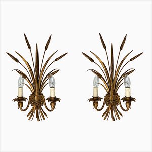 Gilded Wheat Sheaf Wall Sconces attributed to Hans Kögl, 1960s, Set of 2