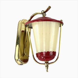 Rote Mid-Century Wandlampe, 1950er