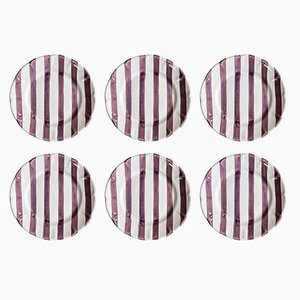 Purple Striped Pasta Plates by Popolo, Set of 6