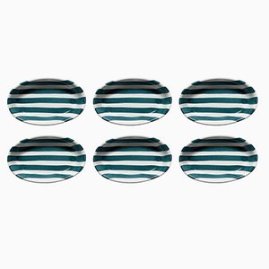 Hollow Oval Dish with Green Scratch from Popolo, Set of 6