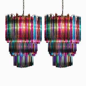 Lampadari Arlecchino in vetro di Murano multicolore, 1990, set di 2