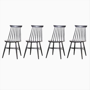 French Ebonised Stick Back Dining Chairs, 1950s, Set of 4