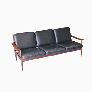Danish Teak & Leather Sofa, 1960s