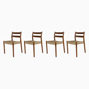 Vintage Danish #84 Chairs in Teak by Niels Møller, 1970s, Set of 4