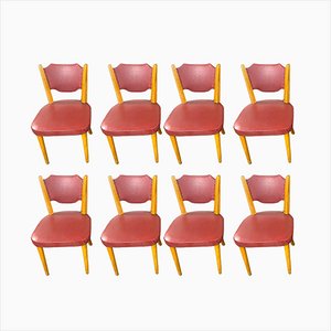 Swedish Red Dining Chairs, 1940s, Set of 8