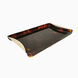 Acrylic and Brass Glass Design Tray Produced in Italy in the 70s, 1970s