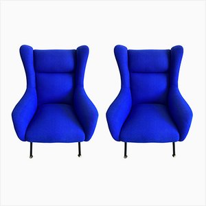 Italienischer Blauer Sessel, 1950er, 2er Set