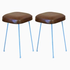 Stools with Leatherette Seat and Iron Frame, 1960s, Set of 2