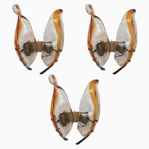 Italian Leaf-Shaped Murano Glass Sconces, 1970s, Set of 3