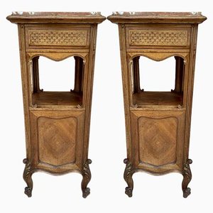 Vintage Louis XVI Style Spanish Nightstands in Wood and Red Marble, 1920s, Set of 2