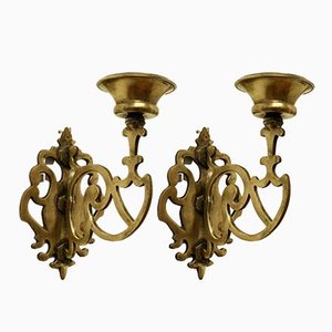 19th Century French Gothic Brass Wall Candleholders, 1890s, Set of 2