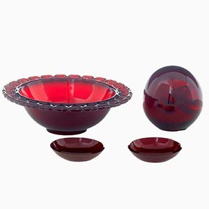 Verre Rouge Scandinave par Monica Bratt, 1950s, Set de 4