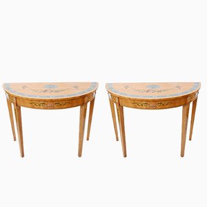 Adams Style Half-Round Console Tables in Painted Satinwood, Set of 2