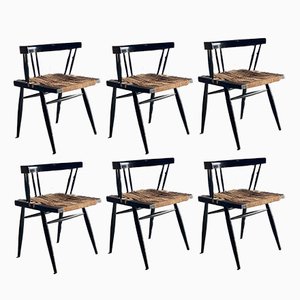 Teak Chairs with Grass Seats in the style of George Nakashima, India, 1964, Set of 6